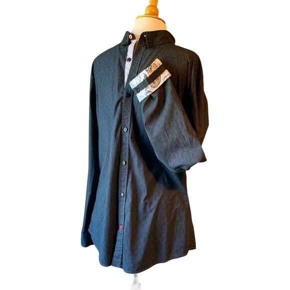 Tranquility Mayhem Mens Black Paisley Button Down Statement Cuff Shirt - XL - Picture 7 of 10